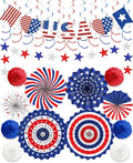 26 Pcs 4th of July Decorations Outdoor, Patriotic Decorations LOVE USA Banner Red White Blue Paper Fans Hanging Swirls Pompoms Independence Day Decor for Veterans, Memorial, Fourth of July