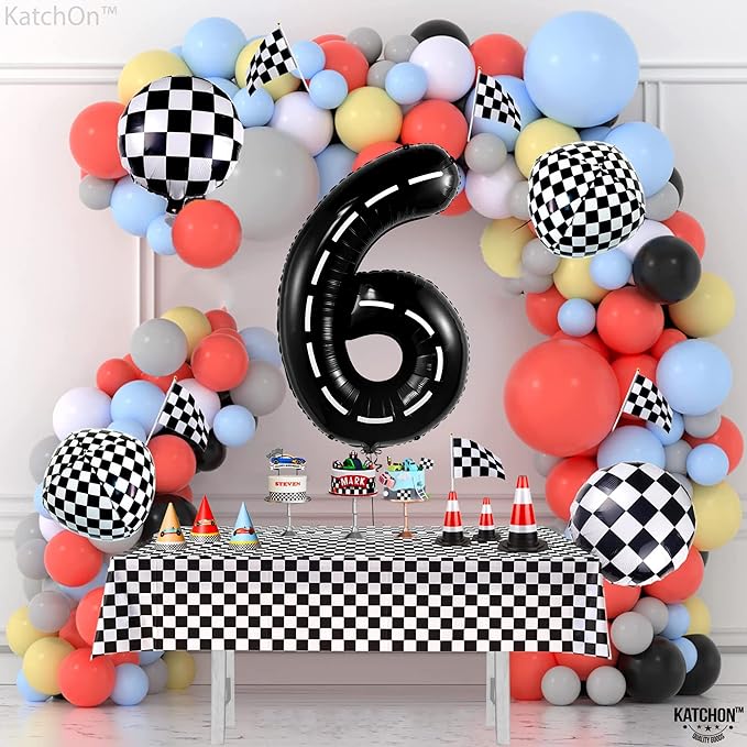 KatchOn, Giant Black Number 6 Balloon - 40 Inch | Hot Wheels 6th Birthday Balloon, 6th Road Birthdays Decorations | Hot Wheels Balloons for Hot Wheels 6th Birthday Decorations | 6 Number Balloons