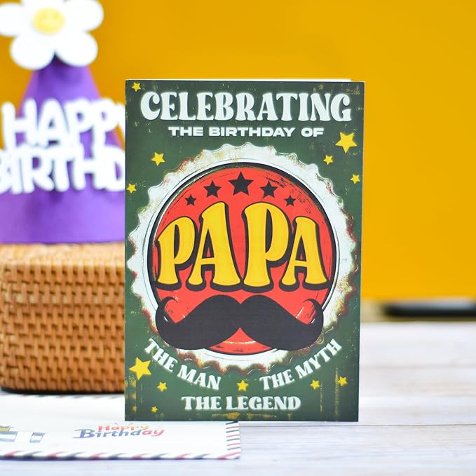 Grandpa Birthday Card, Birthday Card for Papa with Seal and Envelope, Papa Cards from Kids, Granddaughter, Grandson