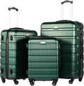 Coolife Luggage 3 Piece Set, Lightweight Durable Hardshell Suitcase set with 360° Spinner Wheels, TSA-approved Lock, Checked Family Travel Luggage sets, 20/24/28 Inch, Dark Green