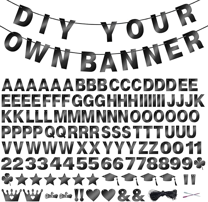 131 PCS Custom Banner DIY Letter Banners Personalized Banner for Birthday Congratulations Wedding Party Banners Black 5-inch