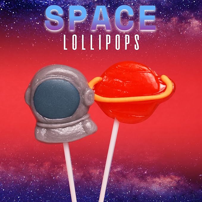 Space Lollipops, Galaxy Themed Birthday Party Treats, Individually Wrapped Candy Rocket, Earth, Saturn & Astronaut Suckers, 18 Pieces