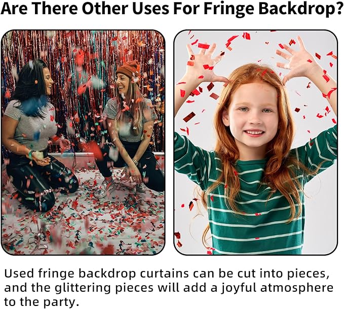 Valentines Day Decorations - Red Tinsel Backdrop Galentines Day Decorations 3.3x8.2ft, 2 Pack Foil Fringe Curtains Photo Booth Props for Birthday Party, Red Streamer Backdrop for Christmas