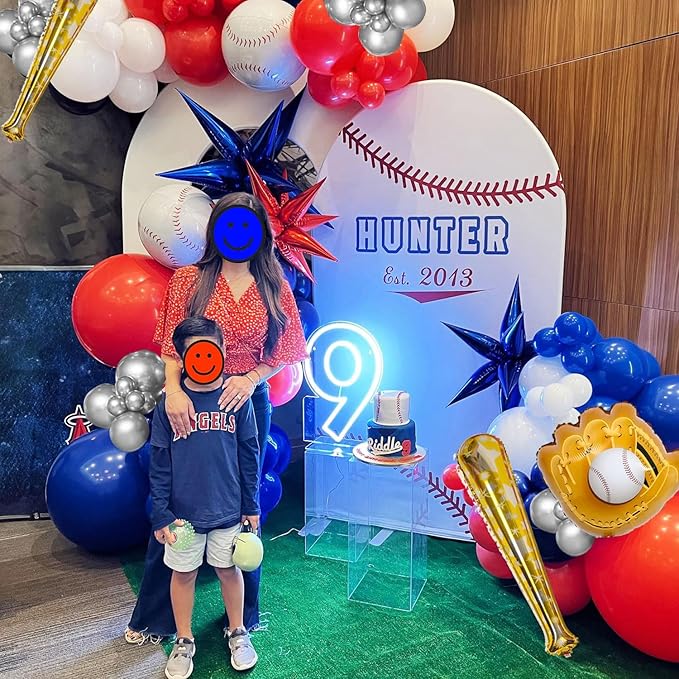 Baseball Balloon garland arch kit 150pcs Red Blue White Silver and Star Baseball bat glove foil balloons fot Sport theme Party Rookie Year 1st Birthday decorations
