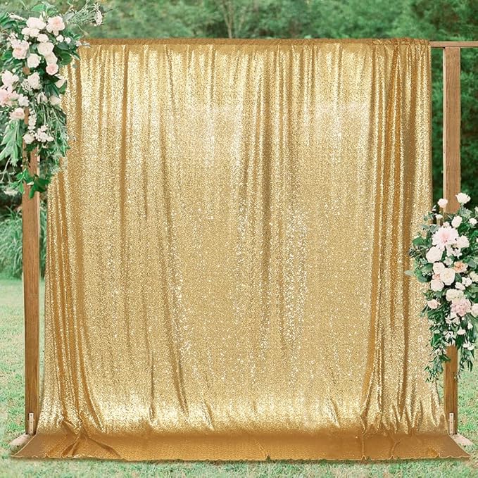 PartyDelight Gold Sequin Backdrop 8x8ft - High-Density 3mm Shimmer Sequin Background Sparkly Photography Curtain for Wedding, Gala, Professional Studio & Large Event Decor