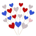 30 PCS Love Heart Cupcake Toppers Glitter Sweet Love Cupcake Picks Wedding Engagement Bridal Shower Cake Decorations for Valentine's Day Baby Shower Birthday Party Supplies Blue Red Silver