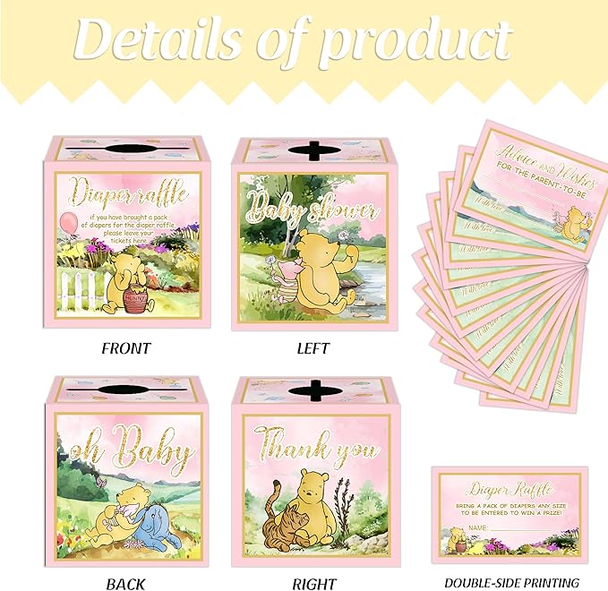 Winnie Baby Shower Decorations-Winnie Baby Shower Games-Pooh Party Decorations-Baby Shower Diaper Raffle Box-Pink