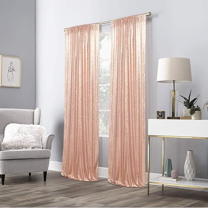Juya Delight 2ft x 8ft x 2Pcs Rose Gold Sequin Photography Backdrop Curtain for Party Banquet Festival Wedding Anniversary Exhibition