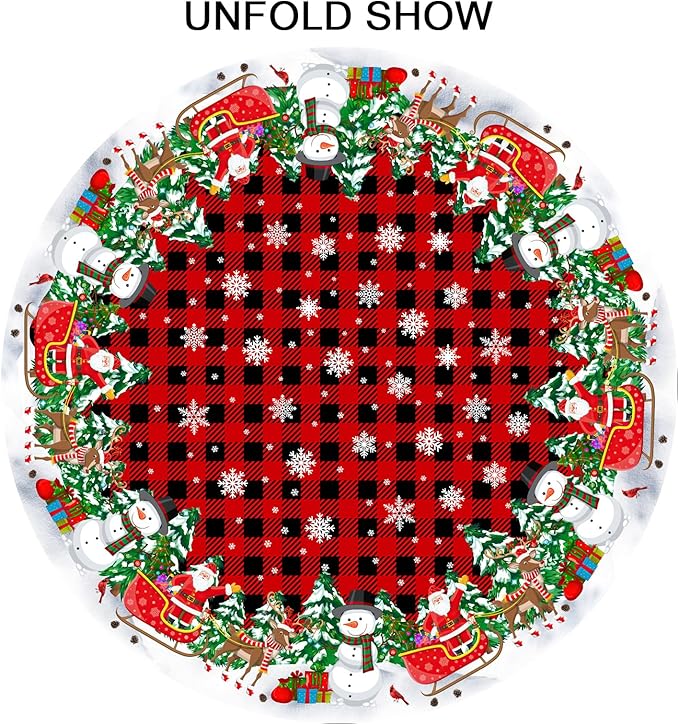 Christmas Tablecloth Round 60 Inch Black Red Buffalo Plaid Snowflake Winter Table Cloth Washable Snowman Christmas Table Cover for Kitchen Dinner Room Holiday Party Indoor Outdoor Home Decor