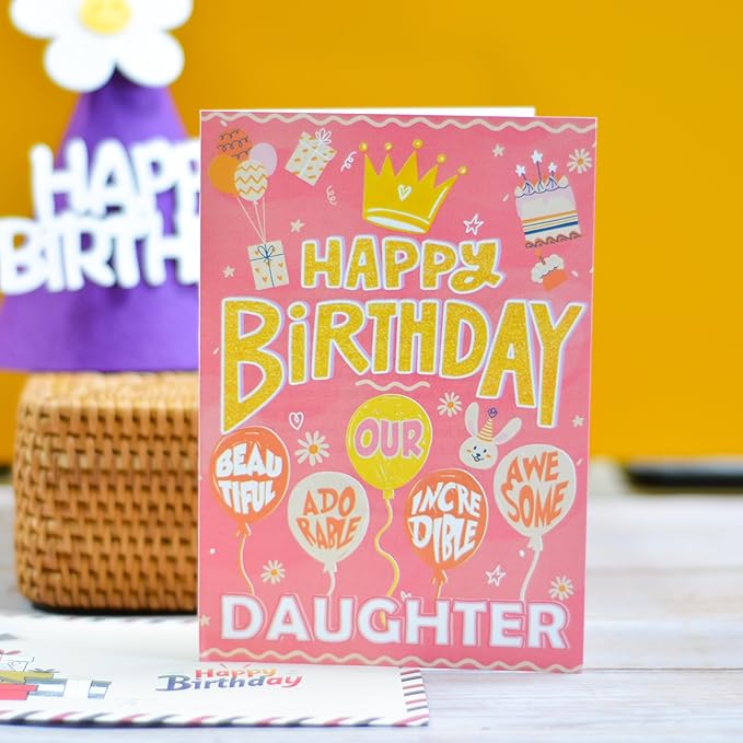 Daughter Birthday Card, Birthday Card for Daughter with Seal and Envelope, Daughters Cards from Mom, Dad, Parents