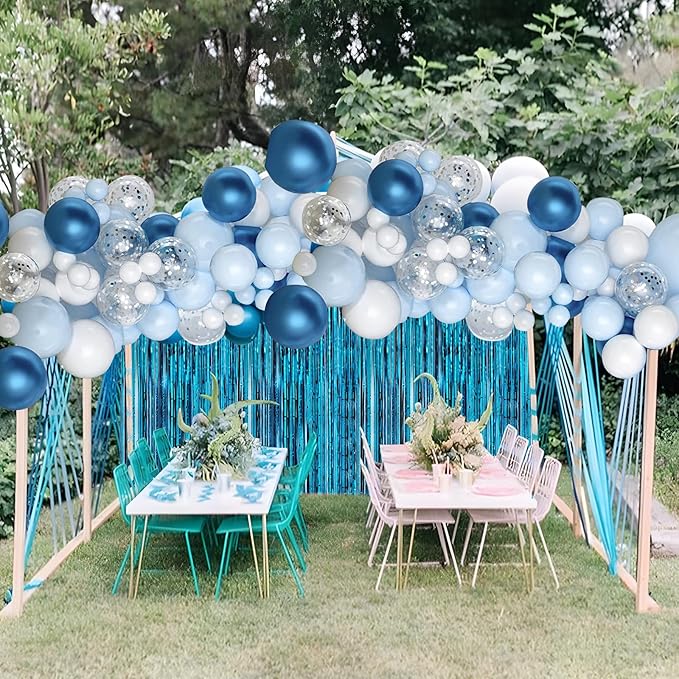 4 Pack Baby Blue Foil Fringe Curtains Door Streamers Party Decorations 3.3 x 8.2 ft, Tinsel Curtain Fringe Backdrop for Parties, Door Fringe Birthday Streamers, Photo Booth Backdrops, Party Decor