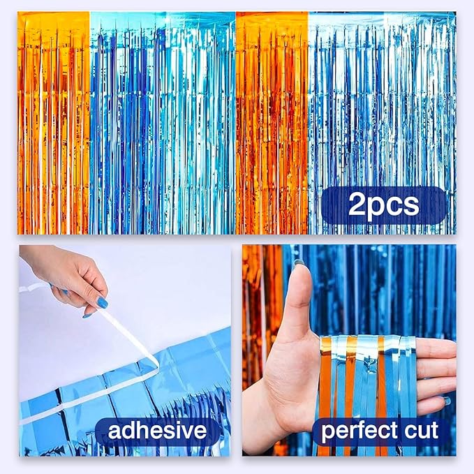 MYUPDALIN 2 Pack Blue Dog Party Decorations Foil Tinsel Photo Booth Prop Backdrop Fringe Curtains Birthday Party Supplies