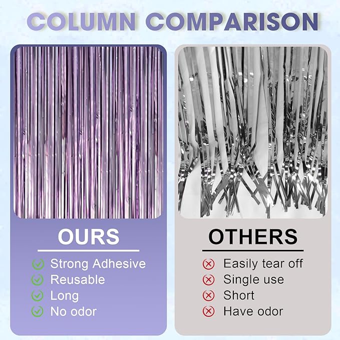 3.3 x 6.6 ft Foil Fringe Backdrop Curtains, Tinsel Streamers Party Decorations, Fringe Backdrop for Birthday, Baby Shower, Gender Reveal, Graduation (3, Light Purple)