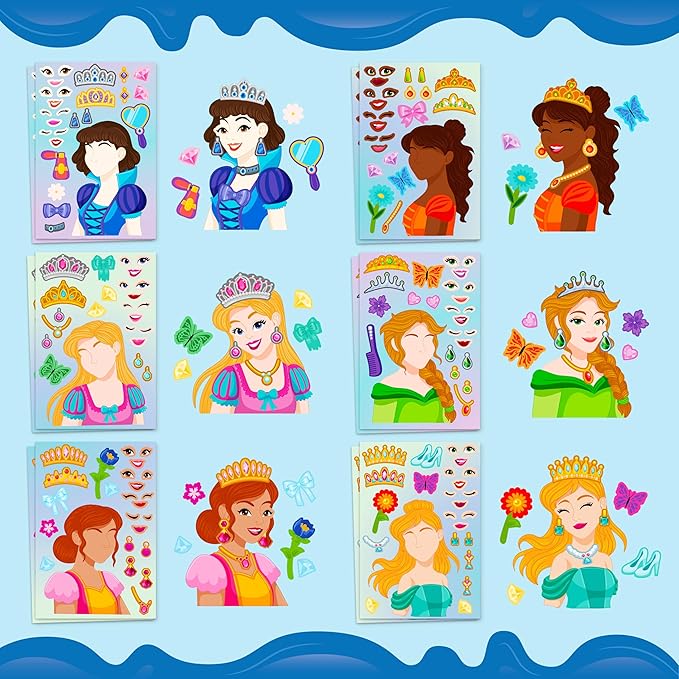 JOYIN 24 Sheets 9"x6" Make a face Stickers for Kids, Make Your Own Princess Stickers, Party Favors Kids Crafts, Goodie Bags Stuffers Classroom Activities