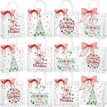 Henoyso 12 Pcs Christmas Clear Gift Bags Plastic Candy Treat Goodie Bags Red Foil Santa PVC Wrap Totes with Handles and Ribbon Xmas Party Favors (Merry Christmas,7.8 x 7.8 x 3.1 Inch)