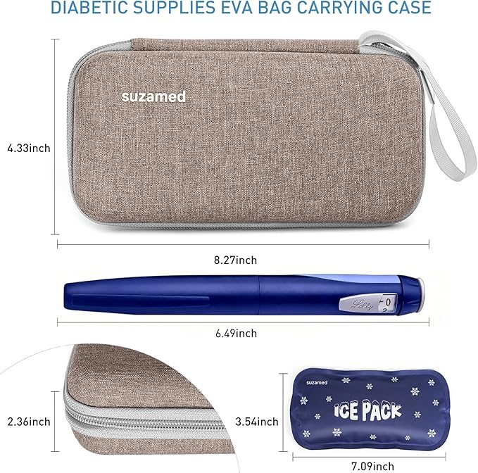 suzamed Insulin Cooler Travel Case,EVA Insulation Travel Medicine Kit with 2 Ice Packs for Diabetes Care,Insulin Pen and Other Diabetic Supplies (Brown)