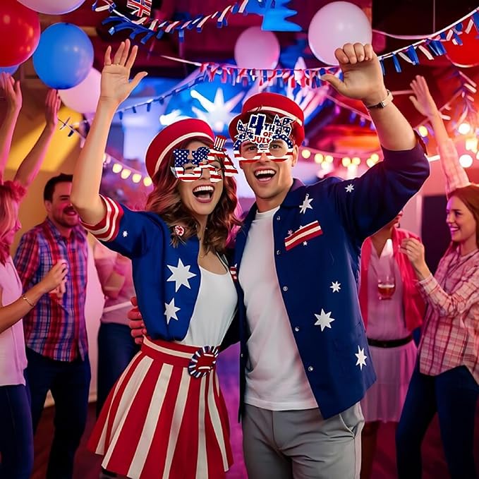 4th of July Party Accessories American Flag Paper Sunglasses, USA Glasses Forth of July Decorations Photobooth Props for Patriotic Party in the USA Favors Decorations 8Pcs