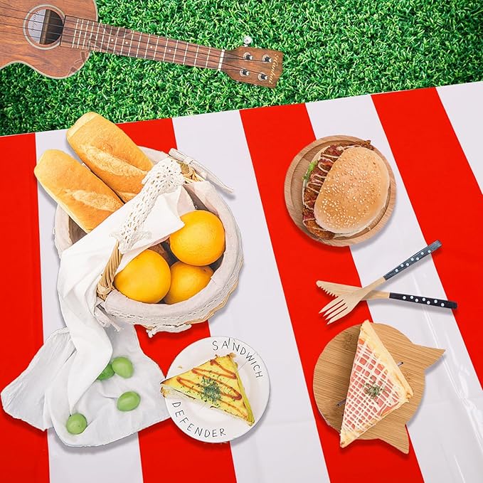 Kesfey 3 Packs Red and White Horizontal Striped Tablecloth 54 x 108 Inch Carnival Circus Theme Party Table Cloths Decorations Waterproof Rectangle Red Striped Tablecover for Picnic Plim Birthday Party