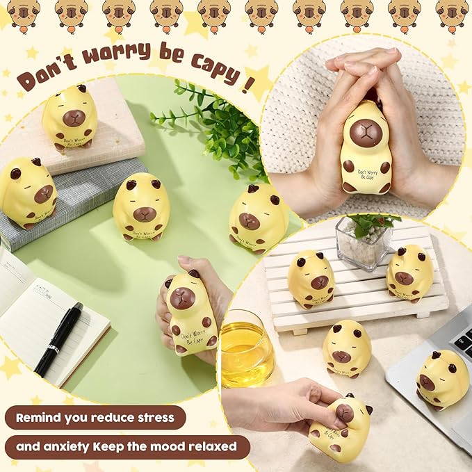 20 Pcs Capybara Party Favors Positive Capybara Squeeze Stress Balls Inspirational Funny Animal Stress Toy Emotional Relief Sensory Toys Appreciation Gifts for Coworker Staff Employee