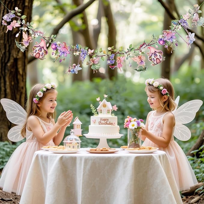 Fairy Party Decorations, Fairy Décor, Flower Banner for Fairy Birthday, Girls Baby Shower, First Birthday, Garden Party Celebration, Outdoor Indoor Fairy Tale Decorations