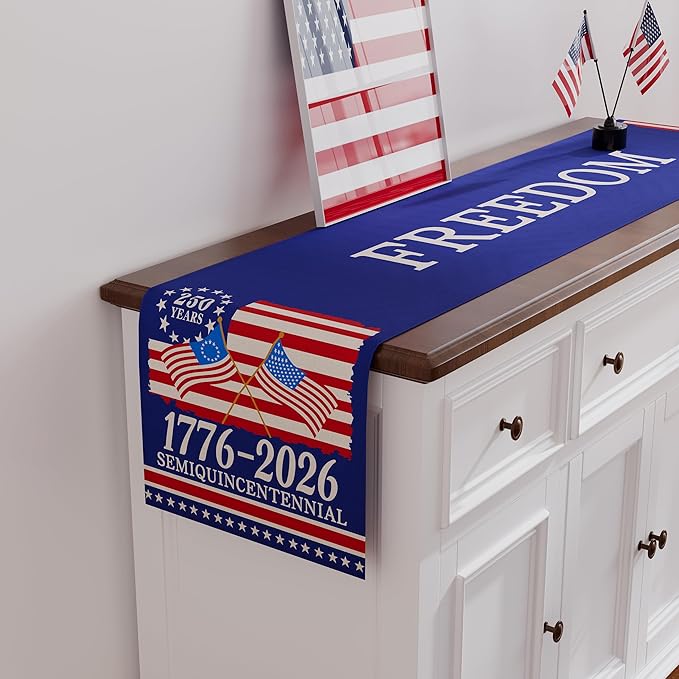 250 Anniversary USA Table Runner, 4th of July Table Runner 250th Anniversary Decorations America Patriotic 250 Years of Freedom 1776-2026 Memorial Day Home Party Decor 13x120 Inch