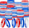 Sosation 96 Pcs 4th of July Party Favors Bracelets USA American Flag Red White and Blue Bracelet Patriotic Silicone Wristbands for 250th Anniversary Independence Day Party Favor