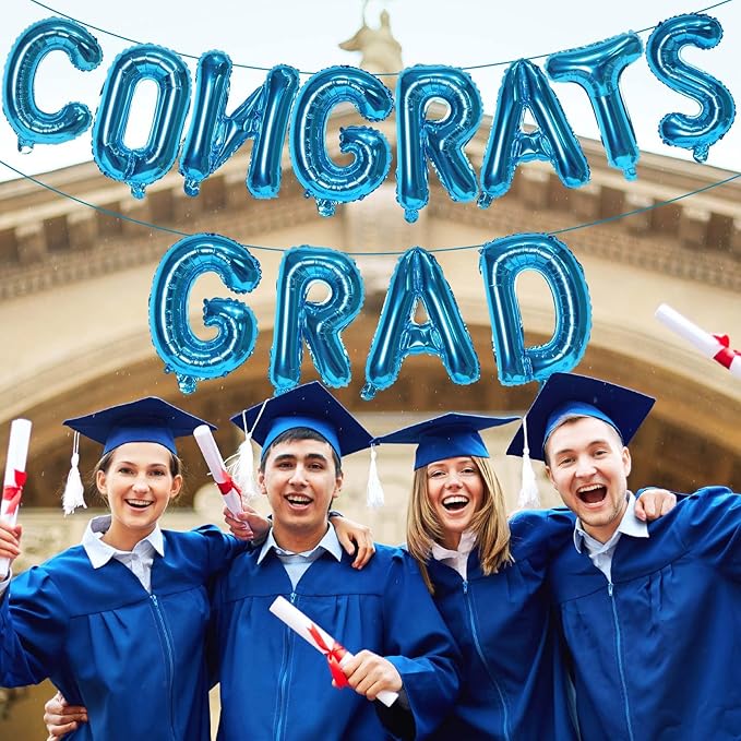 KALOR 16 Inch Dark Blue Congrats Grad Banner Balloons, Dark Blue Congrats Grad Letters Sign, Graduation Decorations 2026 for Graduation Party Decorations 2026