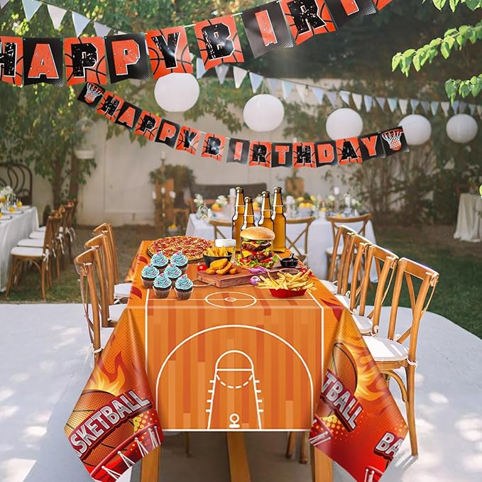 3 Pack Plastic Basketball Tablecloth, 54 x 108 Inch Disposable Table Cloth Basketball Party Tablecloth, Waterproof Rectangle Table Cover for Basketballs Senior Night Decorations 2026