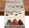 Merry Christmas Tree Dining Table Runner, Xmas Balls Pine Needle Branches Snowflake Burlap Kitchen Decoration, Winter Holiday Plaid Farmhouse Indoor Outdoor Home Decor Party Supply 13 x 72 in