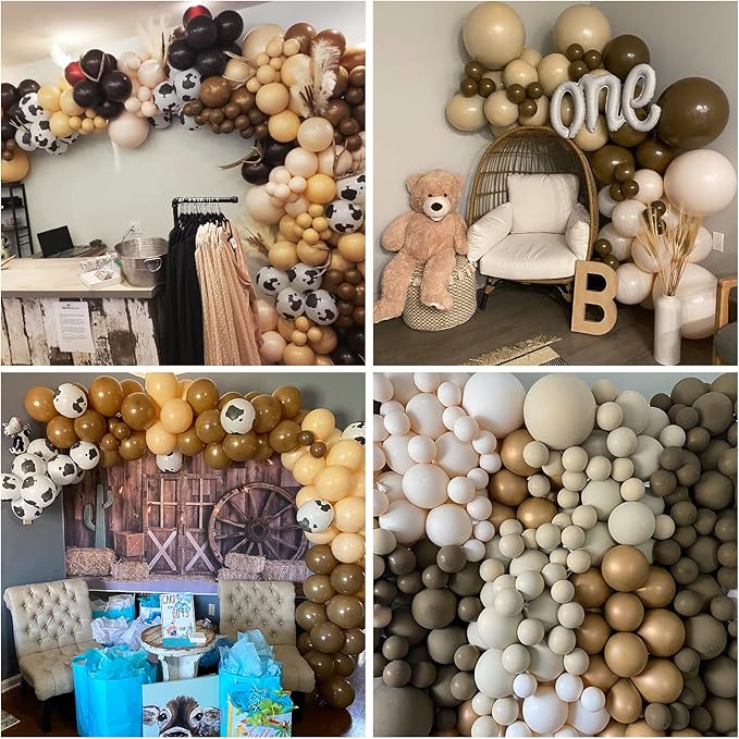 128 Pcs Cow Print Balloon Arch Kit, Brown Nude Tan Apricot Cow Balloon Arch Garland Kit Different Sizes, Latex Balloons Garland Kit for Farm Party Cowboy Party Dcorations Baby Shower Birthday Party