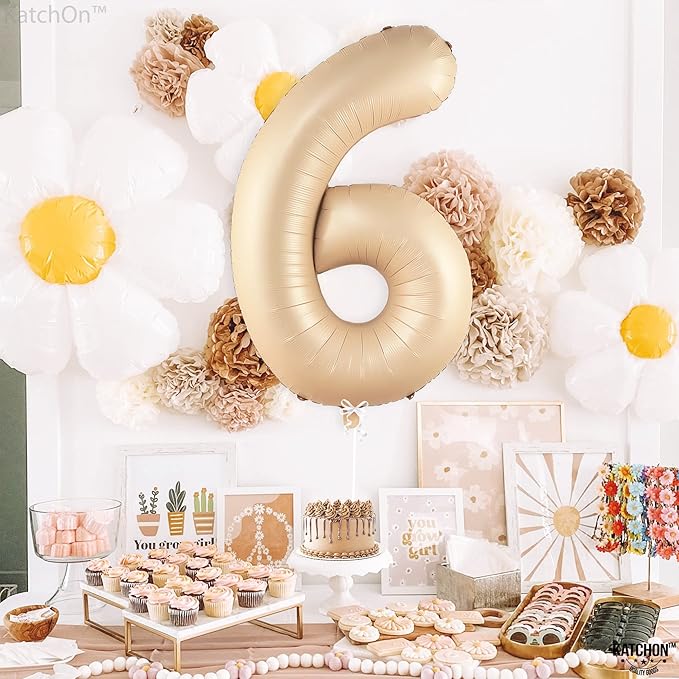 KatchOn, Giant Caramel Number 6 Balloon - 40 Inch | 6th Birthday Balloon for 6th Birthday Decorations | 6 Balloons for Birthday | Six Number | 6 Year Old Balloons for 6 Year Decorations