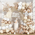 Neutral Balloon Arch Kit 142Pcs Cream White Champagne Gold Balloons Garland Kit Boho Beige Sand White Gold Nude Birthday Party Balloons for Women Baby Bridal Shower Wedding Anniversary Decorations