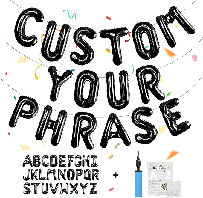 52 pcs Black Foil Letter Balloons with Air Pump, 16 Inch 2 A-Z Sets - Mylar Alphabet Balloon Kit for Birthday Banner & Party Decorations