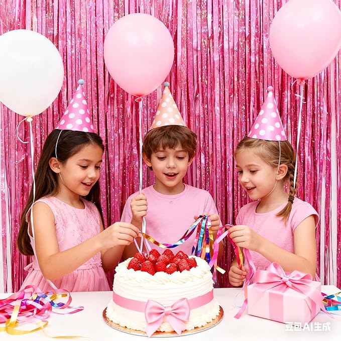 Pink Glitter Foil Backdrop 2 Pack for Birthday, Baby Shower, Wedding Engagement, Holiday Celebration Party Decorations, 3.3 FT x 6.5 FT, Pink