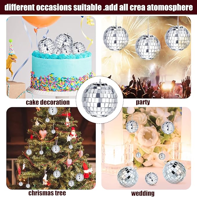 MTLEE 20 Pcs Disco Balls Decorations Assorted Size Party Decor Disco Ball Ornaments Mirror Mini Large Hanging with Rope for Wedding Festival Stage Prop