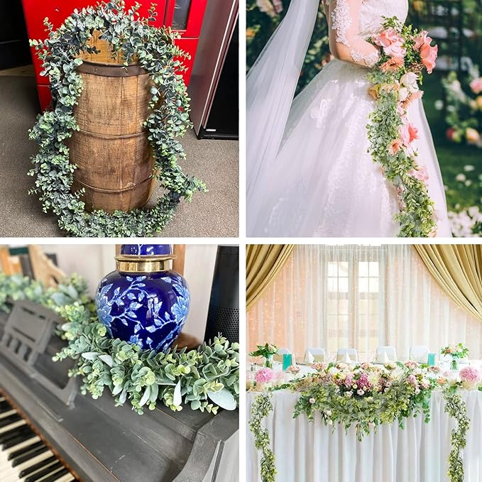 Whonline 10 Packs Eucalyptus Garlands 57ft Artificial Greenery Garland, Fake Hanging Vines for Wedding Backdrop Arch Table Wall Party Home Decor