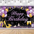 Happy Birthday Banner - Birthday Decorations for Women Girls Purple Birthday Party Banners Welcome Happy Birthday Background Sign for Theme Party Decorations Indoor Outdoor