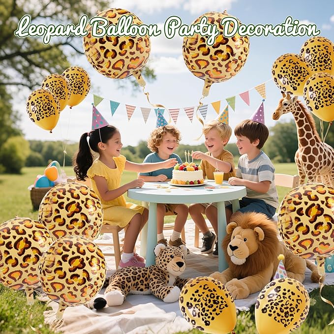31PCS Cheetah Balloons Set with 6 Pcs 22 Inch Cheetah Print Aluminum Foil Balloons & 25 Pcs Leopard Spots Latex Balloon for Wildlife Animal Zoo Jungle Safari Themed Birthday Party Decoration