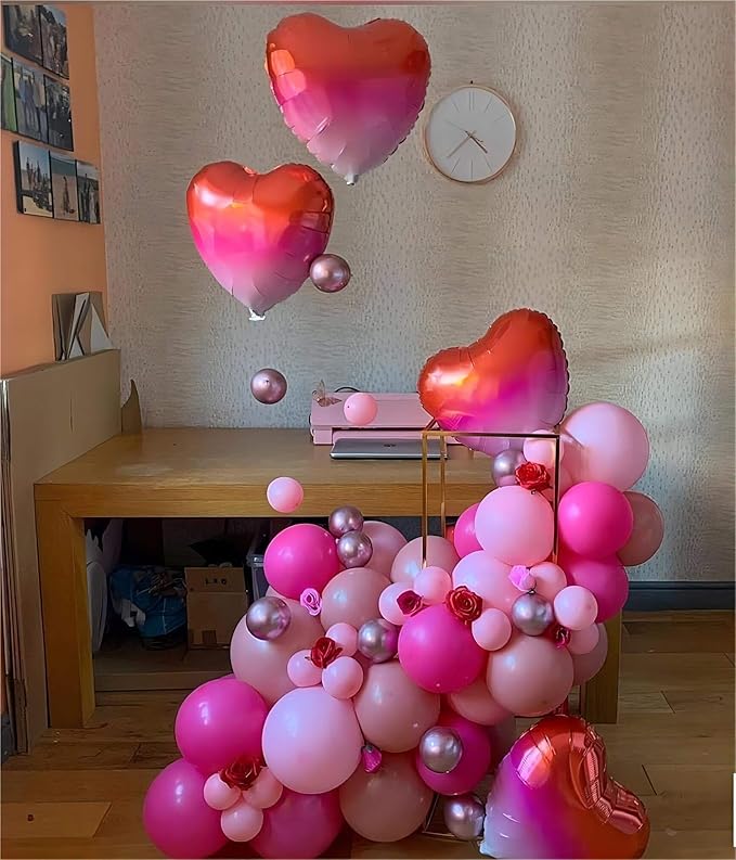 Gradient Pink Heart Shaped balloons Pack of 10,18 Inch Love Valentine Balloons Heart Romantic Balloons For Valentines Day Propose Marriage Wedding Bridal Shower Engagement Party Decorations