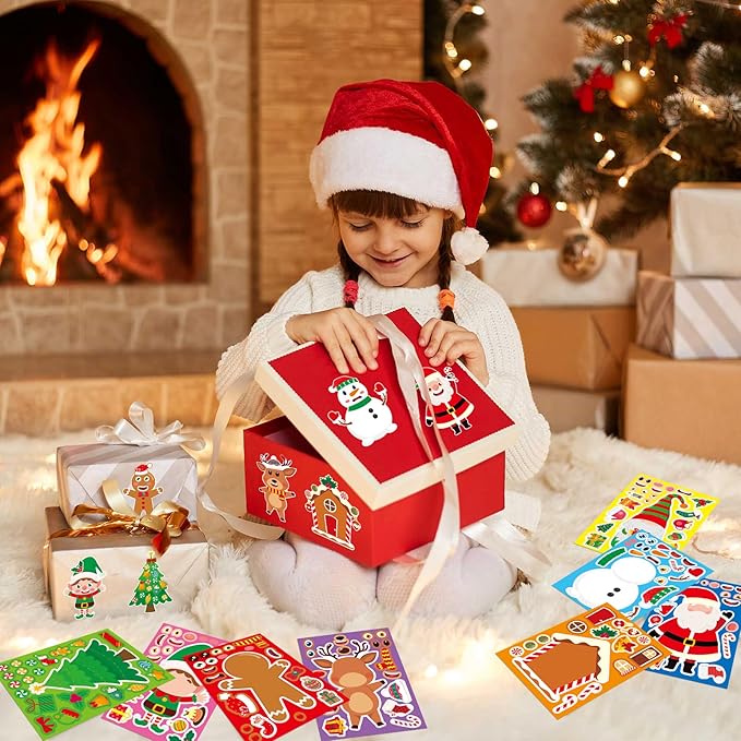 Christmas Stickers, Toddlers Stocking Stuffers for Kids, DIY Christmas Crafts for Kids Party Favors Supplies, Party Activity Games Classroom Decorations Gifts