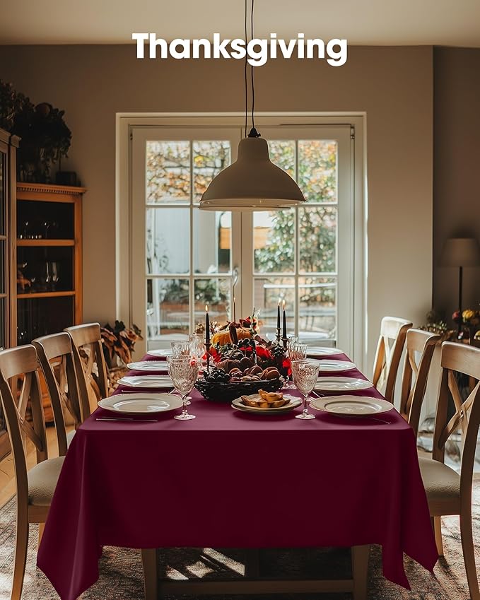 Pureegg Plastic Table Cloth Disposable 8 Pack, 54 x 108 Inch Table Cloths, Party, Thanksgiving Decorations, Harvest, Fall Tablecloths, Rectangle, Maroon Plastic Cover, Leakproof & Sturdy, Burgundy