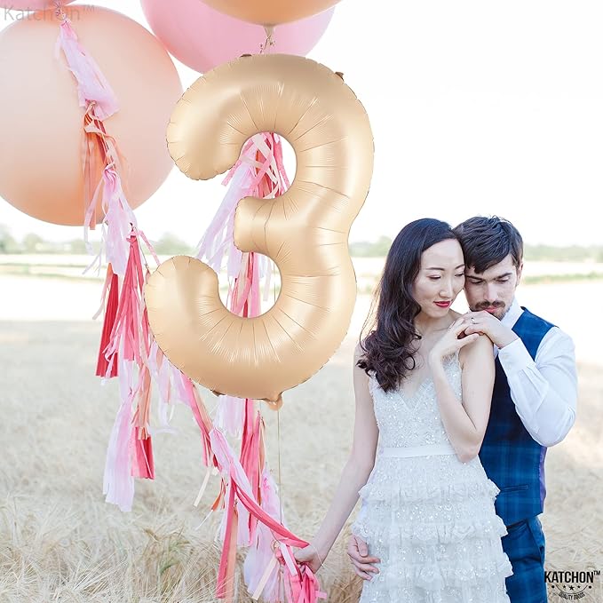 KatchOn, Giant, Number 3 Balloon Caramel - 40 Inch | Number Three Balloon, 3rd Birthday Party Decorations | 3rd Birthday decorations for Girls | Happy Anniversary decorations