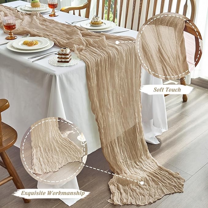 IVAPUPU 10 Pcs Cheesecloth Table Runner - 10ft Nude Easter Spring Boho Gauze Cheese Cloth Table Runners for Baby Shower Decoration Wedding Party Summer Garden Farmhouse