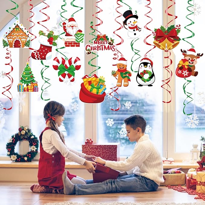 CCINEE 36pcs Christmas Hanging Foil Swirls, Xmas Hanging Decoration Christmas Foil Ceiling Hanging Swirls for Indoor Outdoor Christmas Holiday Party Supplies