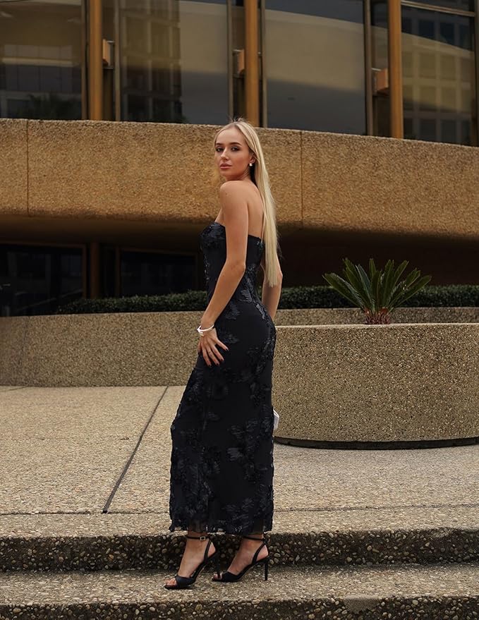 MEROKEETY Women's Floral Strapless Maxi Dress 2026 Summer Mesh Tube Bodycon Formal Wedding Guest Cocktail Party Long Dresses