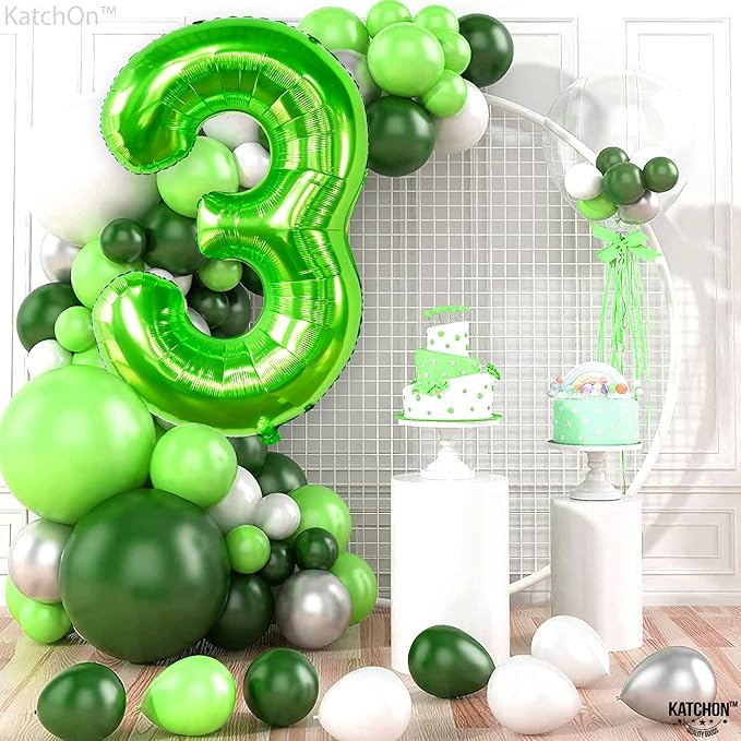 KatchOn, Light Green Number 3 Balloon - 40 Inch | Green 3 Balloon Number for Three Rex Birthday Decorations Boy | 3rd Anniversary Decorations | Green Party Decoration