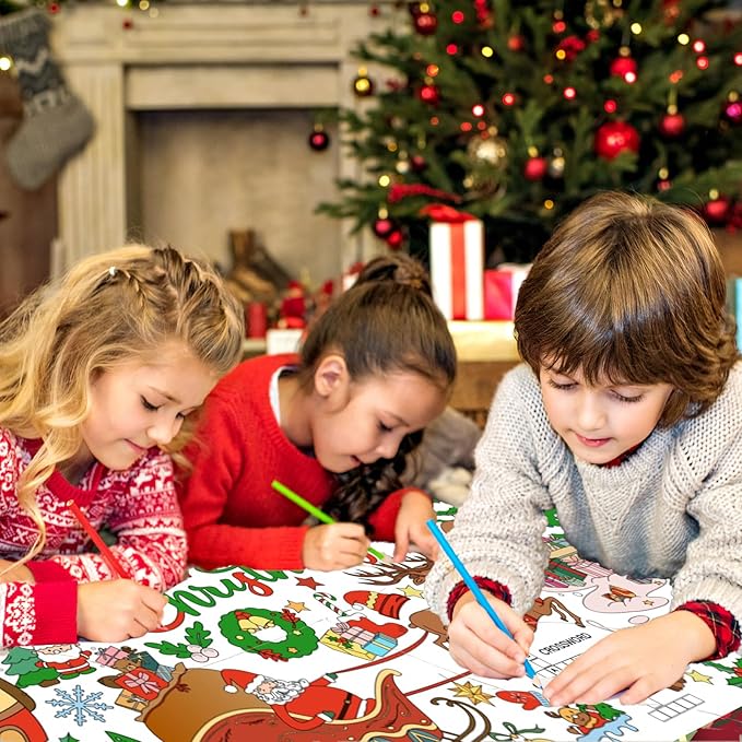 Christmas 30 x 72 Inches Jumbo Paper Coloring Tablecover, Giant Coloring Poster/Tablecloth, Classroom Activities Banner Christmas Party Decorations Crafts for Kids
