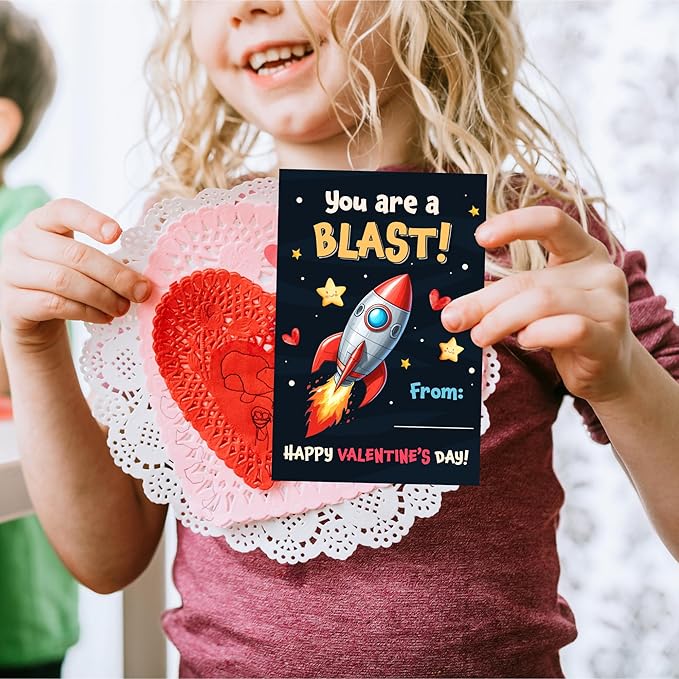 Pawzity 36 Packs Valentines Day Cards for Kids - Valentines Day Gifts for Kids Toddlers Classroom School Party Favors - Universe Planets Rocket Ship Galaxy 3.2''x 4.7'' Exchange & Envelopes, Stickers