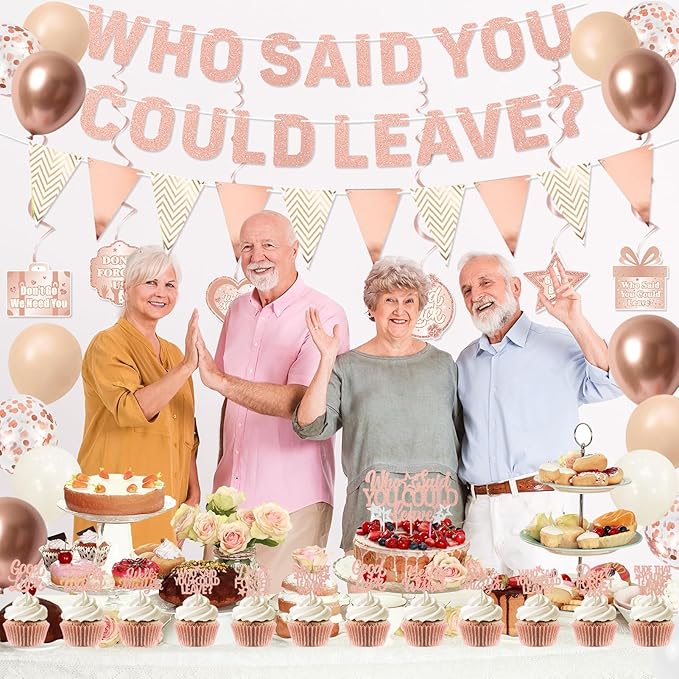 Roetyce Farewell Party Decorations, Pink Who Said You Could Leave Banner Cake Toppers Balloons Hanging Swirls, Rose Gold Going Away Retirement Leaving Party Decorations Coworker Goodbye Party Supplies