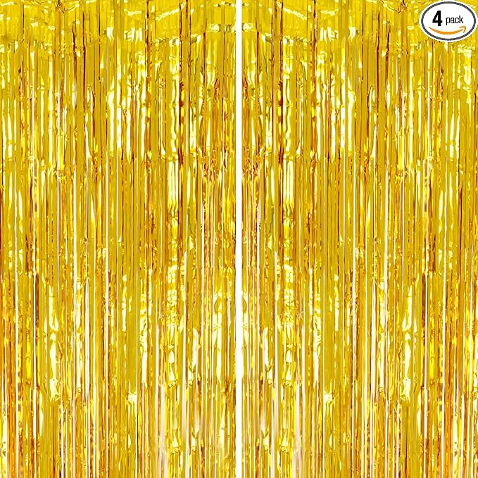 2 Pack Foil Fringe Backdrop - Gold Shiny Tinsel Curtains for Party Decoration/Photo Booth Props - 3.3x6.6 FT Metallic Foil Backdrop for Birthday, Wedding, Graduation, Christmas.